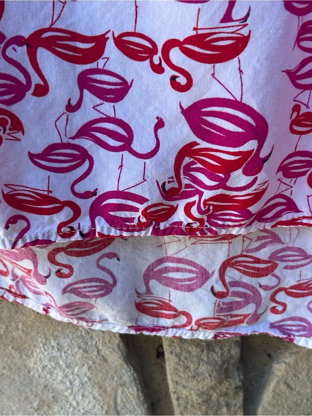 Josie Natori Flamingo Print Sleep Shirt Pajamas Large Red White Coastal Resort